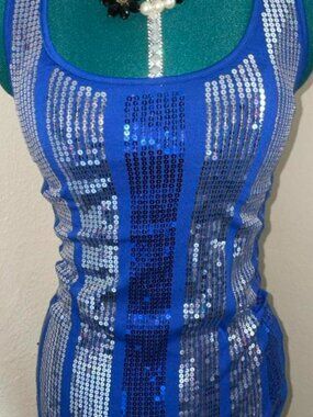 UNUSED MOSTZAZA Y2K blue sequin tank top Size S